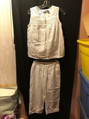 Sigrid Olsen White Sleepwear Top with Pom Trim